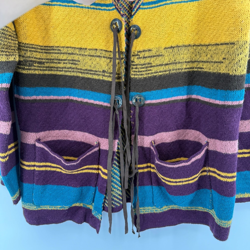 Wrangler Southwestern Stripe Open Front Cardigan Sweater Multicolor Women M - Picture 3 of 7